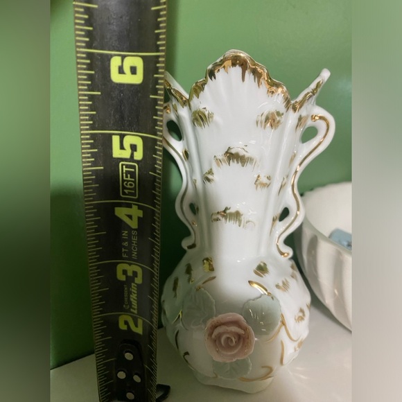 Vintage Wales Rose Gold Vase Small White Ceramic Home Decor Delicate Japan - Picture 9 of 11